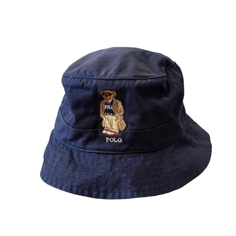 Polo Ralph Lauren Navy Blue Polo Bear Bucket Hat Cotton Chino Men‎ Size L XL NEW